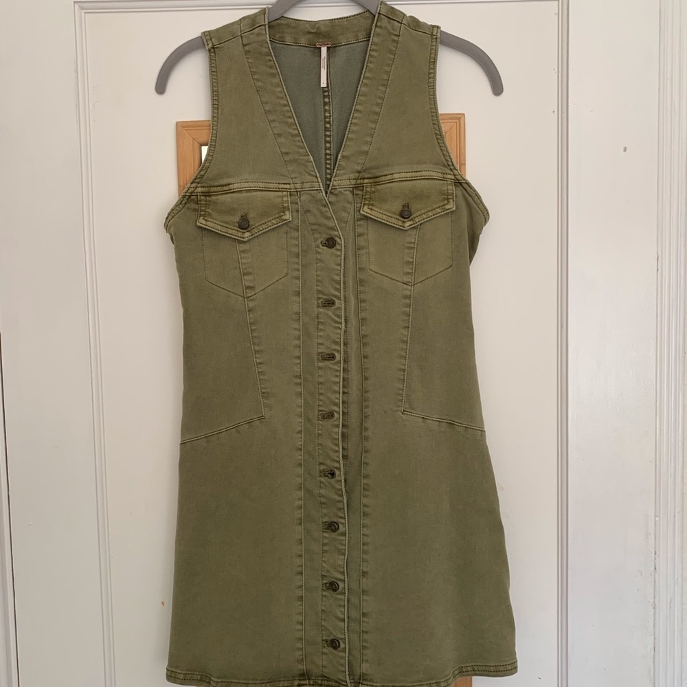 Free People Army Green Button-up Dress